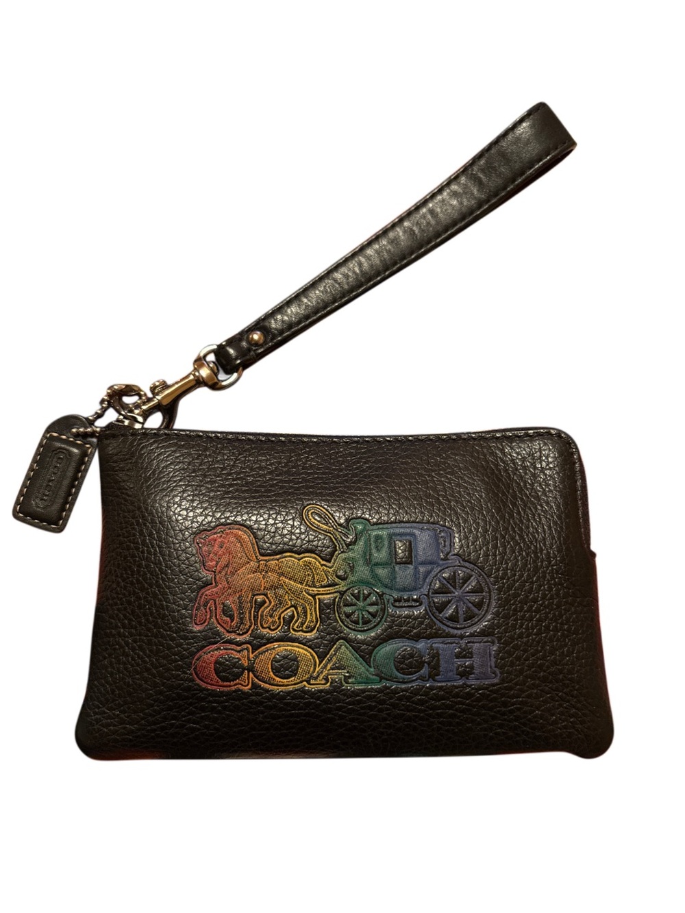 Coach Pride Collection 2021 Black Leather Wristlet Horse & Carriage C7419 - Picture 1 of 6